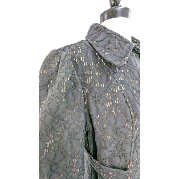 Marisa Christina Womens Coat Single Breasted Open Knit Black Lace Beige Lining M - Picture 7 of 16